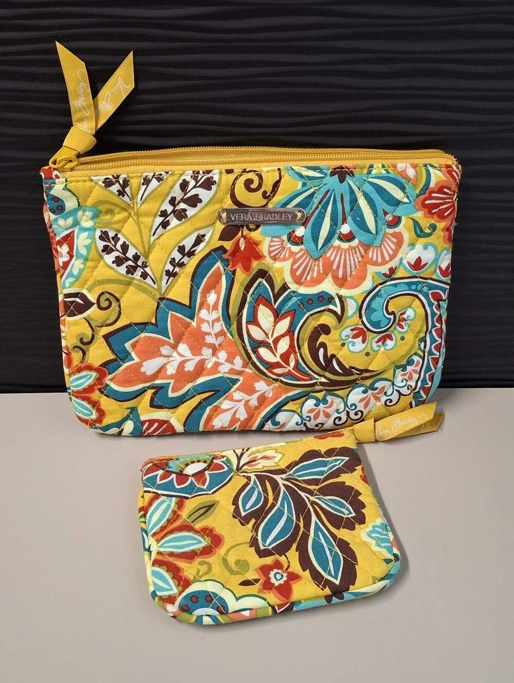 Vera Bradley Bags/Cosmetic Clutches Lot Of 2 Chandelier Floral Yellow